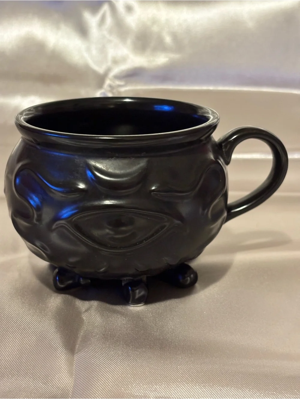 Black Cauldron Ceramic Mug. Halloween. Embossed.